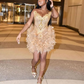 Gold Luxury Short Prom Homecoming Dresses for Black Girl Sparkly Diamond Crystal Feather Birthday Gown vestidos de graduación