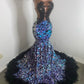 Special Black Rhinestone Feather Sequined Lace Prom Dress 2024 Blackgirl Mermaid Party Dress Women Elegant Luxury Seethru Formal