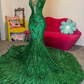 Long Mermaid Green Lace Prom Dresses for Black Girls Robes Invitee Mariage Party Formal Occasion Dresses