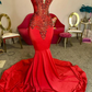 Long Red Mermaid Prom Dresses for Black Girls Halter Vestidos De Gala Mujer Party Formal Occasion Dresses