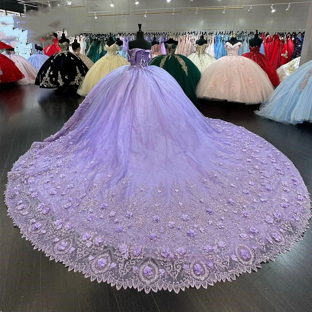 Light Purple Quincenara Dress 2024 Sparkly Beading Sequin Quinceañera XV Sweet 16 Ball Gown Vestidos De 15 Años