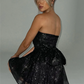 Elegant Strapless Sexy Mini Dress Women Fashion Black Off-shoulder Backless Pleated Sequins Sparkle Club Party Dress