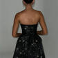 Elegant Strapless Sexy Mini Dress Women Fashion Black Off-shoulder Backless Pleated Sequins Sparkle Club Party Dress