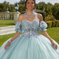 Mint Quinceanera Dress 2024 Ball Gown Flowers Puff Sleeve Corset Beading Appliques Princess Vestidos De 15 Años