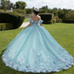 Mint Quinceanera Dress 2024 Ball Gown Flowers Puff Sleeve Corset Beading Appliques Princess Vestidos De 15 Años