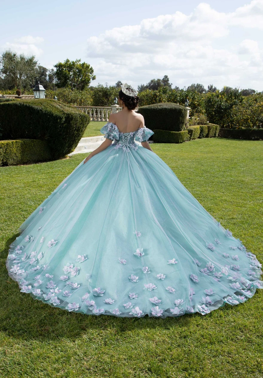 Mint Quinceanera Dress 2024 Ball Gown Flowers Puff Sleeve Corset Beading Appliques Princess Vestidos De 15 Años