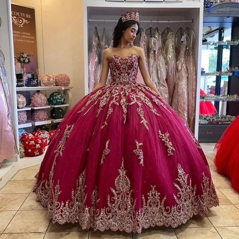 Fuchsia Ball Gown Quinceanera Dresses Vestidos De 15 Anos Luxury Appliques Court Train Princess Birthday Party HOT