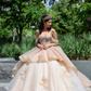 Sparkly Champagne Quinceanera Dress 2024 Ball Gown Spaghetti Appliques Beaded Mexican 16 Birthday Princess Gown