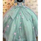 Mint Blue Quinceanera Dresses 2024 Half Sleeve Ball Gown Appliques Beading Sweet 16 15 Dress Vestidos De Fiesta