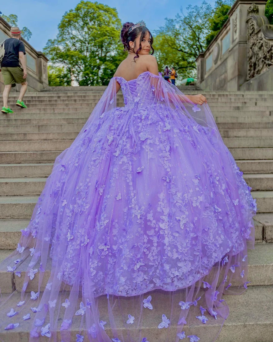 Mexico Ball Gown Purple Quinceanera Dress 2024 Sequin Beaded Flowers Appliques Sweet 16 Dress Vestidos De 15 Anos