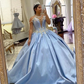 Light Blue Crystal Ball Gown Quinceanera Dresses Off The Shoulder Satin Formal Prom 15th Princesss Party Dress