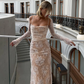 Elegant Wedding Lace Zipper Slit Spaghetti Dress Long Sleeve Cap Two Piece Set Party Ladies Y2K Wholesale Casual Clothing