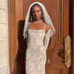 Elegant Wedding Lace Zipper Slit Spaghetti Dress Long Sleeve Cap Two Piece Set Party Ladies Y2K Wholesale Casual Clothing