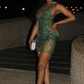 Emerald Green Mini Evening Cocktail Dresses Sheer Mesh Black Girl Diamond Crystal Birthday Party Gown vestidos de 15años