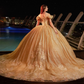 Gold Puffy Quinceanera Dresses Ball Gown Off The Shoulder Sequins Sparkle Pearls Mexican Sweet 16 Dresses 15 Anos