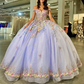 Lavender Shiny Quinceanera Dresses Ball Gown Off Shoulder Applique Flowers Puffy Sweet 16 Dress Celebrity Party Gowns Graduation