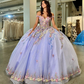 Lavender Shiny Quinceanera Dresses Ball Gown Off Shoulder Applique Flowers Puffy Sweet 16 Dress Celebrity Party Gowns Graduation