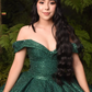 Green Shiny Princess Off The Shoulder Quinceanera Dress Ball Gown With Cape XV Años Sweet Gowns Vestidos De 15 Años