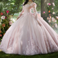 Pink Sweetheart Quinceanera Dress Long Sleeves Applique Lace Beads Sweep Train Sweet 15 Party Dress Gown robes de soiree 15