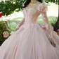 Pink Sweetheart Quinceanera Dress Long Sleeves Applique Lace Beads Sweep Train Sweet 15 Party Dress Gown robes de soiree 15