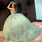 Green Shiny Sweetheart Quinceanera Dress Off The Shoulder Ball Gown Lace Beads Corset Sweet 15 Vestidos De XV Años