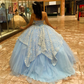 Sky Blue Quinceanera Dresses For Sweet 16 Princess Gown Applique Lace Beading Birthday Party Prom Dresses Vestido De 15Anos