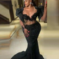 Black Lace Mermaid Prom Dresses Sexy See Through Long Sleeves Aso Ebi African Evening Gowns Women Formal Occasion Party Dress