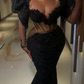 Black Lace Mermaid Prom Dresses Sexy See Through Long Sleeves Aso Ebi African Evening Gowns Women Formal Occasion Party Dress