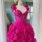 Real Image Fuchsia 3D Flower Women Dresses To Party Pretty Hot Pink Lace Floral A-line Short Maxi Dress