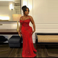 Red Sequined Lace Prom Dresses Sweeetheart Sequins Sleeveless Pleats Aso Ebi Evening Dress Special Occasion Formal Gowns