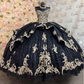 Glittering Quinceanera Dresses Black Gold Applique Luxury Sweetheart Vestidos De 15 Anos Birthday Party Prom Corset