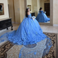 Sky Blue Shiny Quinceanera Dresses Princess Sweet 16 Years Girl Birthday Party Dresses Appliques Lace Beads With Cape Vestidos15