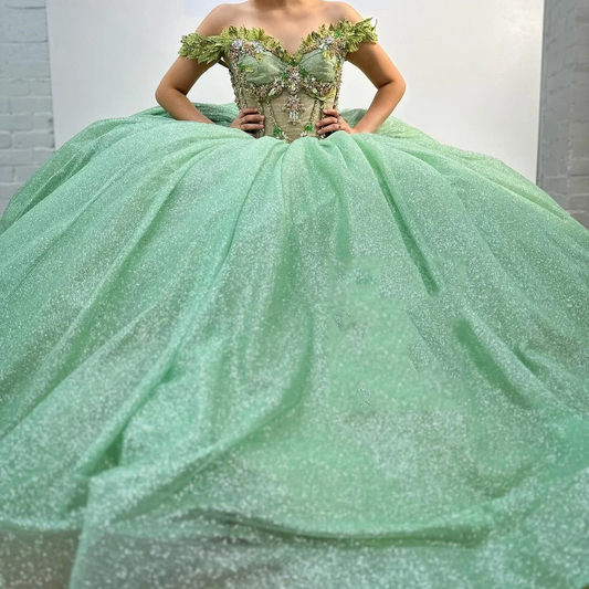 Sage Green Quinceanera Dresses Ball Gown Birthday Party Dress Applique Lace Beads Graduation Gown Sweetheart de 15 anos