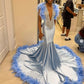 O Neck Long Prom Dress For Black Girls 2024 Beaded Crystal Rhinestone Birthday Party Dresses Feathers Evening Gowns Robe De Ba