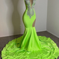 Long Sheer Green Mermaid Prom Dresses with Crystals vestidos para eventos especiales Party Formal Occasion Dresses