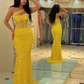 Yellow Sequin Beads Sequins Evening Dresses Mermaid One-Shoulder Formal Afarican Black Girls Formal Night Party Gowns Robe De