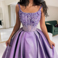 Saudi Arabia Purple Beads Sparkly Evening Dresses Spaghetti Floor-Length Sleeveless Prom Dresses Gorgeous Formal Party Dress