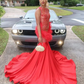 Red African Sparkly Trumpet Evening Pageant Dresses for Women Luxury Diamond Feather Black Girl Prom Celebrity Gown