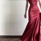 Vintage Sheath Straps Burgundy Satin Long Prom Dresses