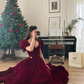 Vintage A line Velvet Burgundy Prom Dresses