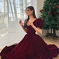 Vintage A line Velvet Burgundy Prom Dresses