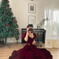 Vintage A line Velvet Burgundy Prom Dresses