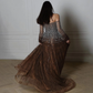 Brown Off Shoulder Evening Dresses Long Sleeves Prom Gowns For Women Wedding Party Formal Luxury A-Line Tulle Vestidos De Noche