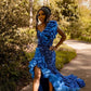 Blue Long African Prom Dresses 2024 For Black Girls Luxury Mermaid Crystal Rhinestone Ruffle High Split Birthday Evening Dress