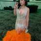 Silver Diamond Orange African Evening Dress 2024 Sparkly Crystal Ruffles Skirt Prom Birthday Gown robes de soirée black girl