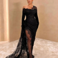 Black Lace Party Dresses Off The Shoulder Prom Dress 2024 Black Girl MermaidSlit Formal Dress فساتين عيد نسائيه