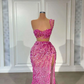 Shiny 2Pcs Magenta Evening Dresses 2024 Sequined Mermaid Prom Gowns Side Split Illusion Sleeveless Custom Made Special Occasion