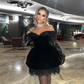 Black Lace Velvet Short Cocktail Dresses with Gloves Off the Shoulder Mini Length Prom Gown Customized Formal Party Dress 2024