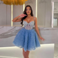 New Arrival Blue Short Prom Dresses with Beading Corset Spaghetti Strap Tiered Tulle Cocktail Gown Sweetheart Formal Party Dress