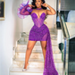 Chic Purple Sequins Beaded Short Prom Dresses African Women Formal Occasion Gowns 2024 Black Girls Cocktail Party Dress Mini